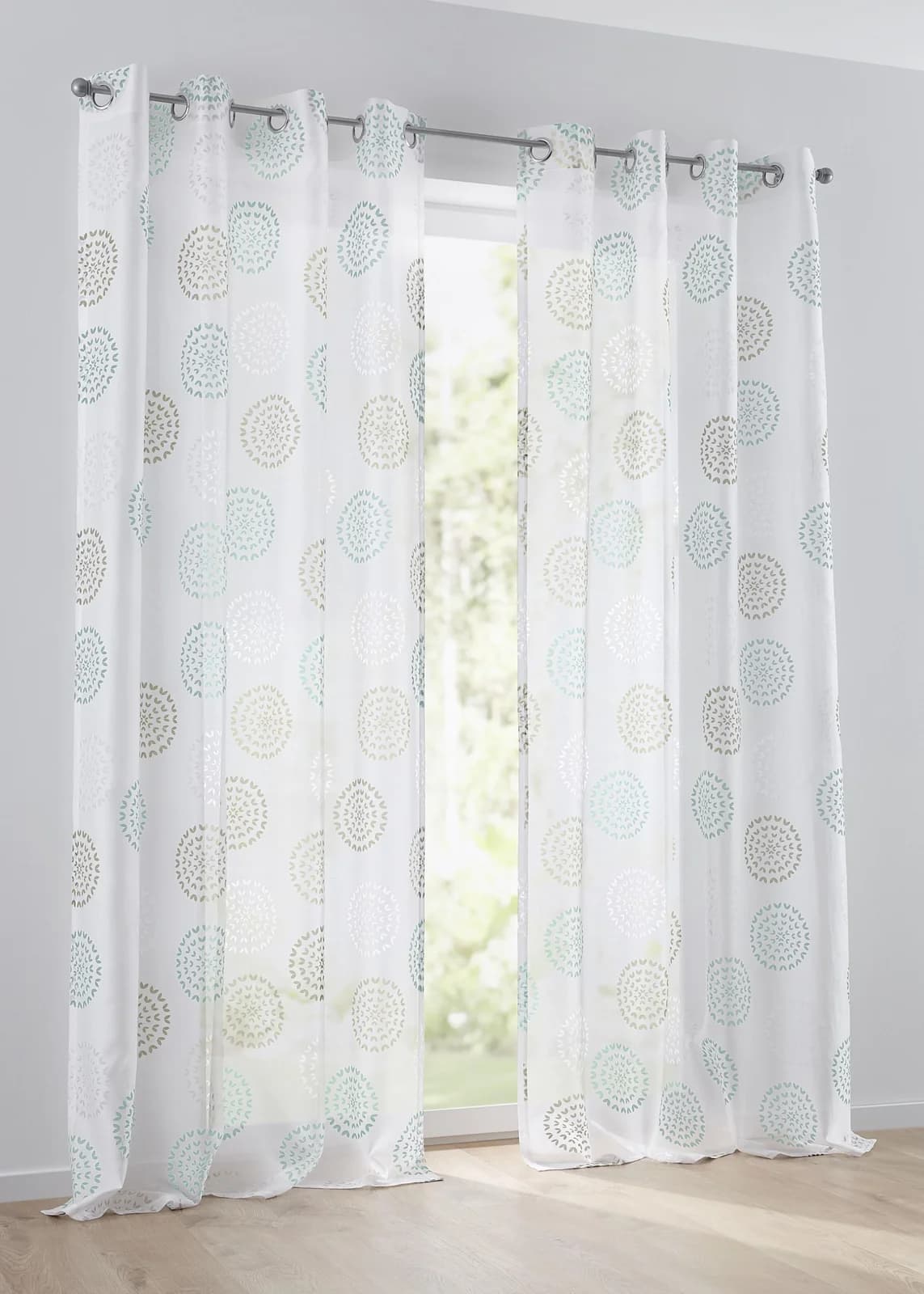 KUTTI Vorhang Bella Gr. 1 Blau Beige Türkis Weiß Kreis Design
