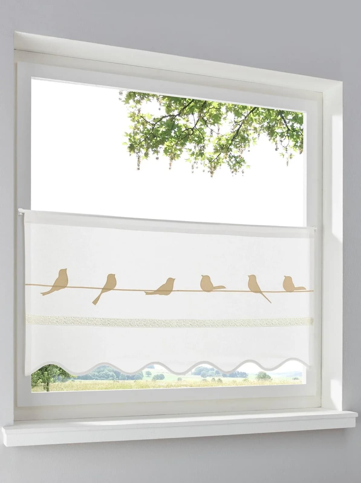 HEINE HOME Querbehang Weiß Natur Baumwolle Häkelspitze