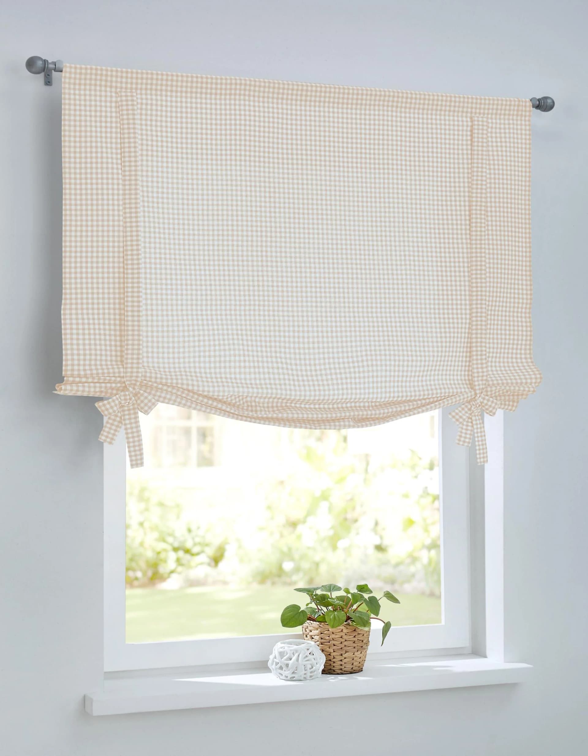 Bindegardine KUTTI Cottage Raffgardine Beige-Weiß Baumwolle
