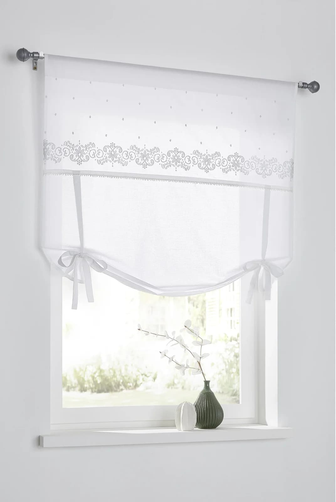 HEINE HOME Raffrollo KUTTI Jolie Grau/Weiß Bestickt Landhausstil - Bild 5