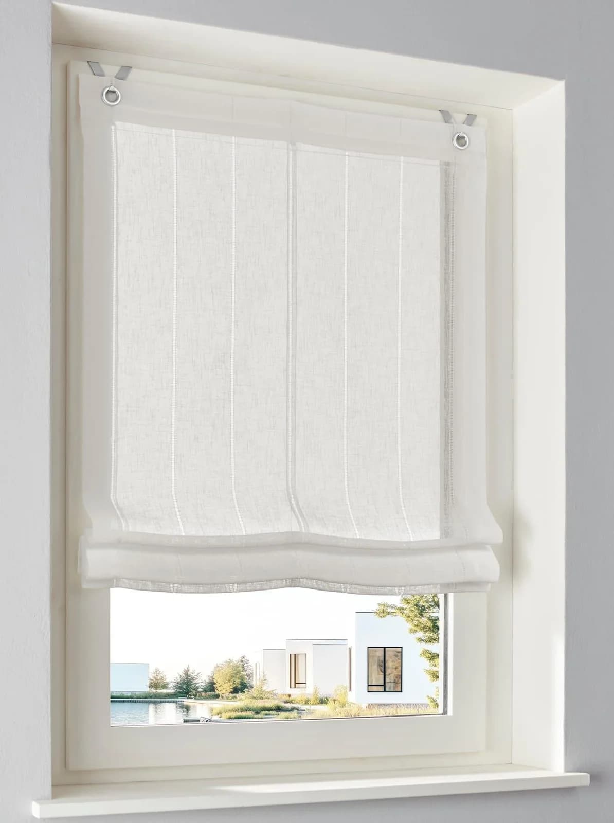 HEINE HOME Raffrollo Weiß Leinen-Optik Halbtransparent