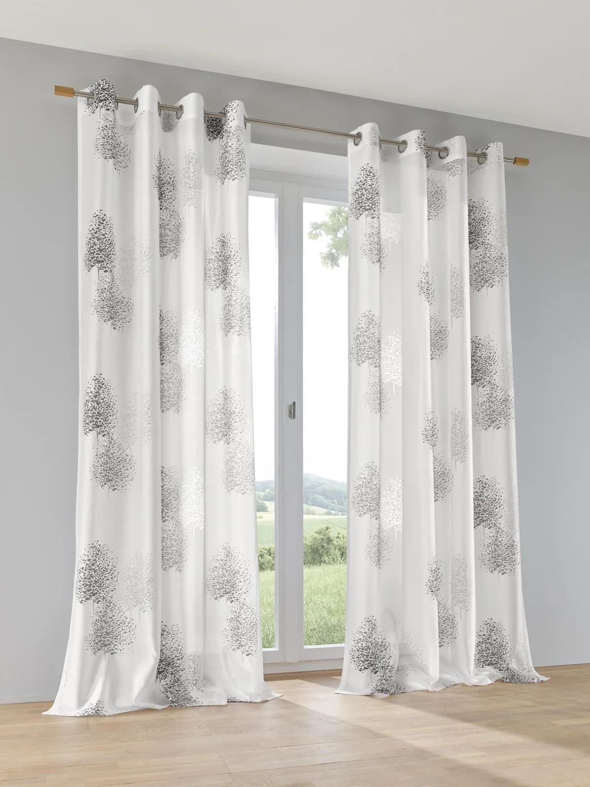 KUTTI Vorhang Belinda Anthrazit Halbtransparent mit Baummotiv