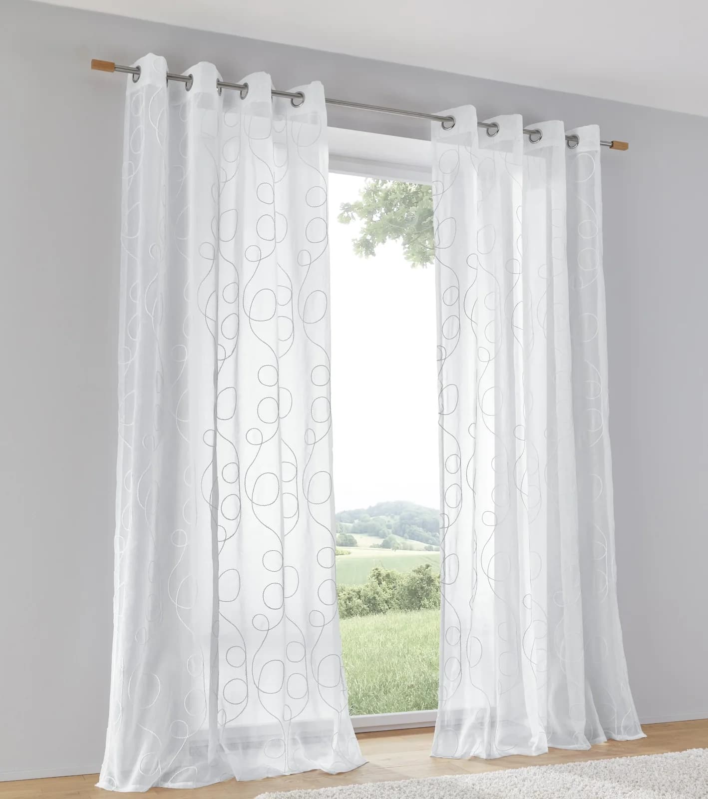 KUTTI Vorhang Jasmin Weiß Bestickt Polyester Ösenaufhängung