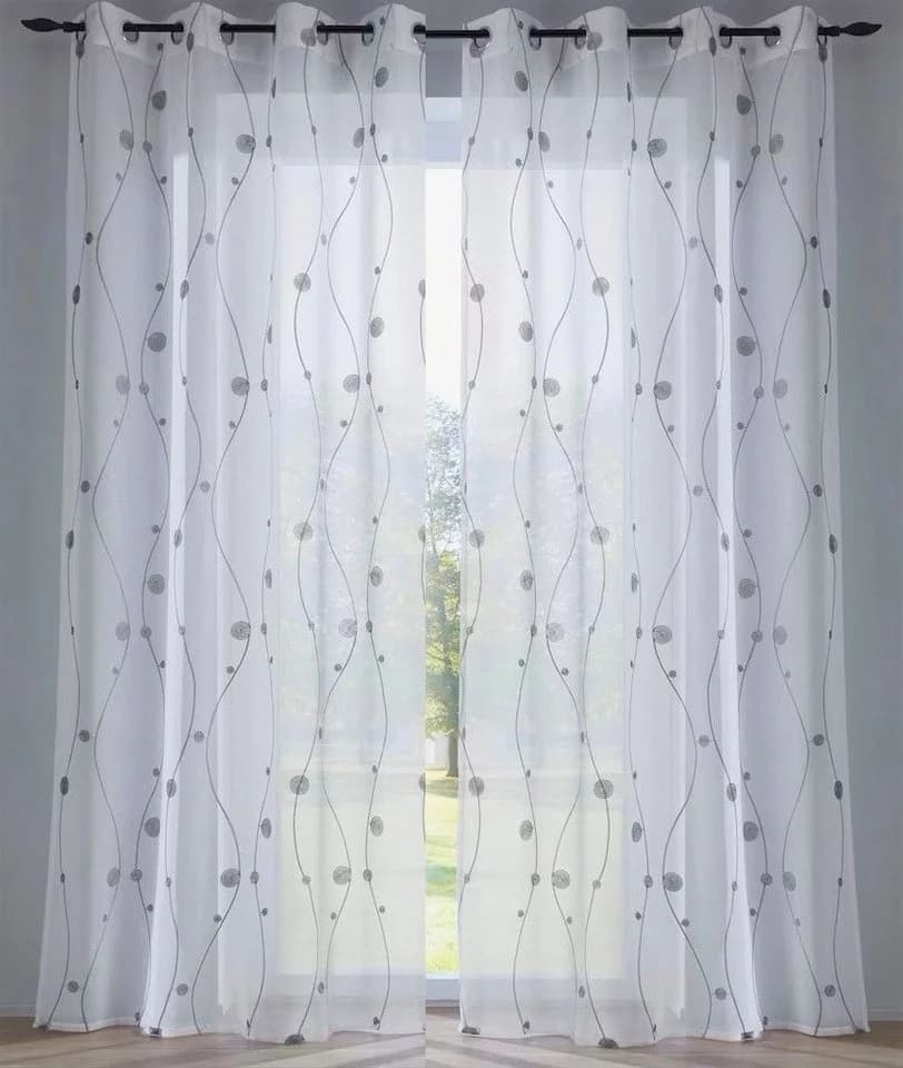 Vorhang KUTTI Nelly Grau Weiß Modern Bestickt Voile - Bild 3