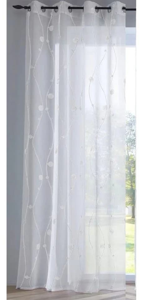 KUTTI Vorhang Nelly Weiß Grau Bestickt Voile Ösen - Bild 2