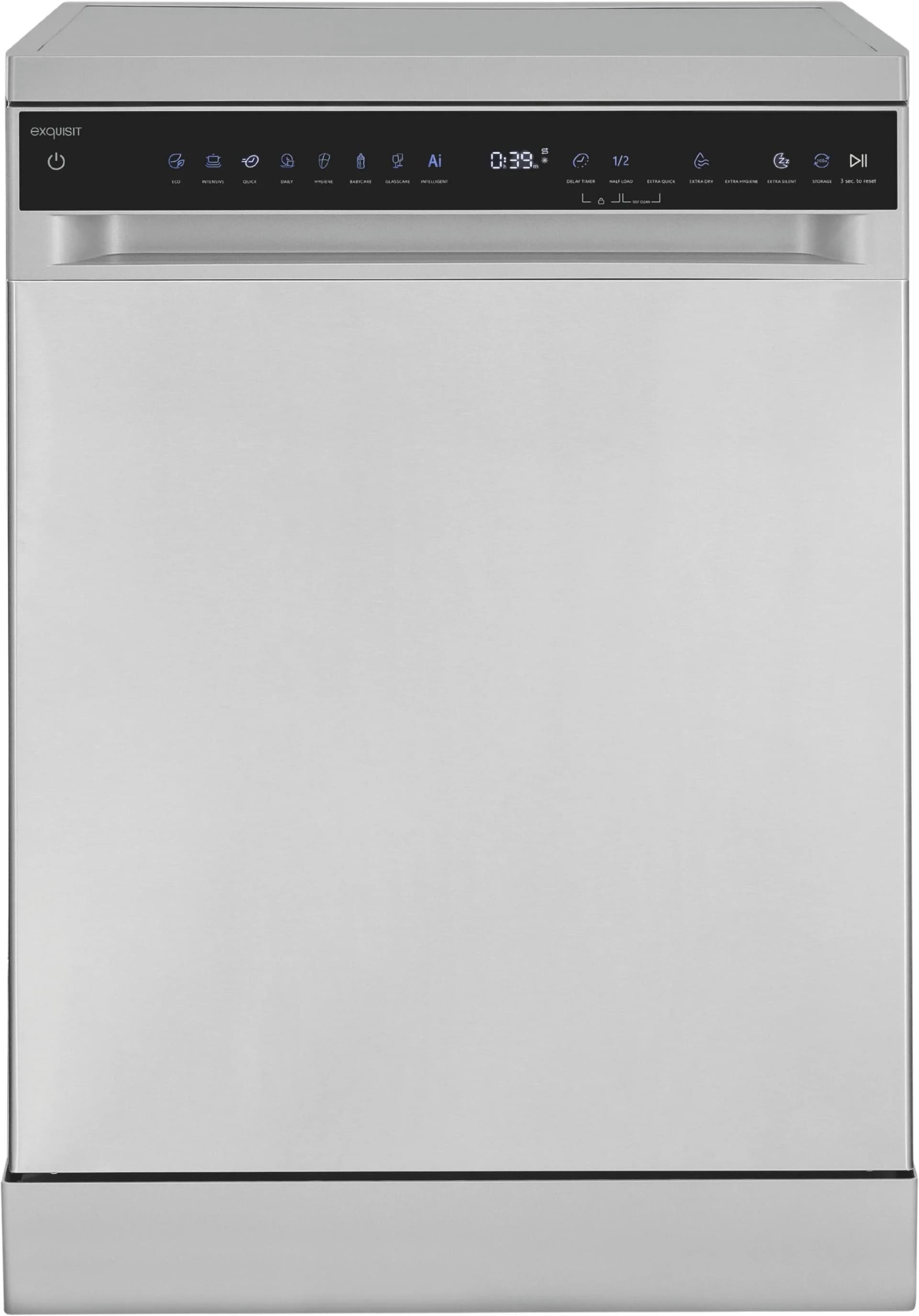 EXQUISIT Standgeschirrspüler GSP9616-450B inox Grau 16 Maßgedecke