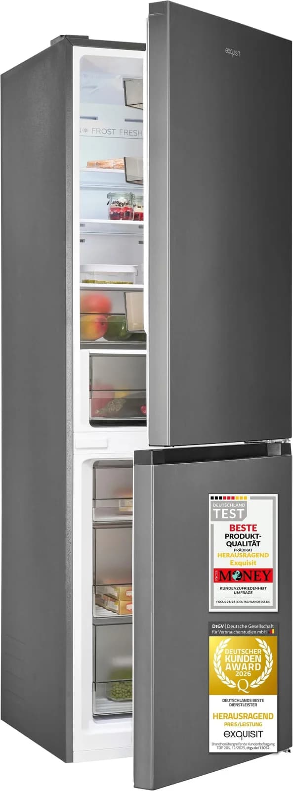 EXQUISIT Kühl-/Gefrierkombination KGC340-115-NF-040C NoFrost inoxlook