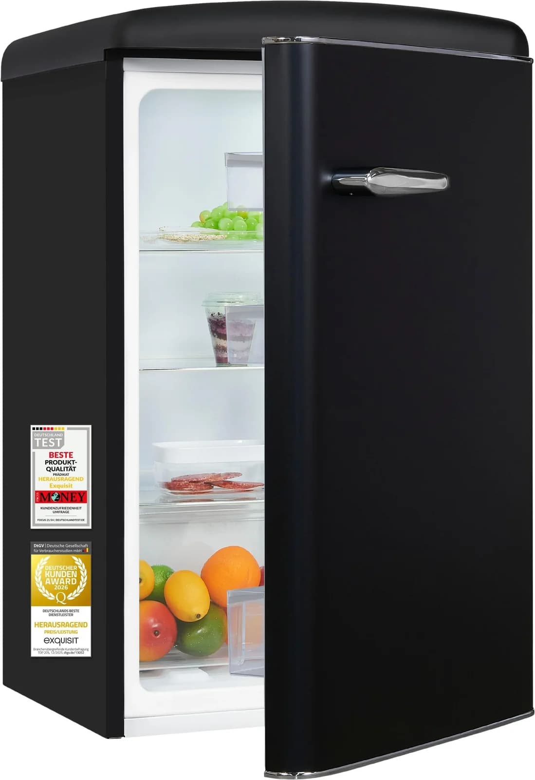 EXQUISIT Kühlschrank RKS120-V-H-160C Retro Design Schwarz
