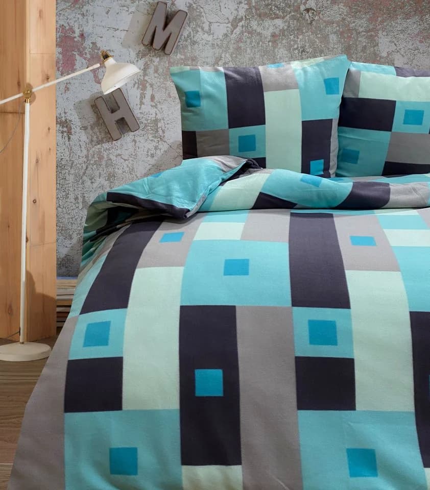 Leonado Vicenti Bettwäsche Winter Flauschig Warm Fleece 2-teilig Thermofleece Karo Türkis