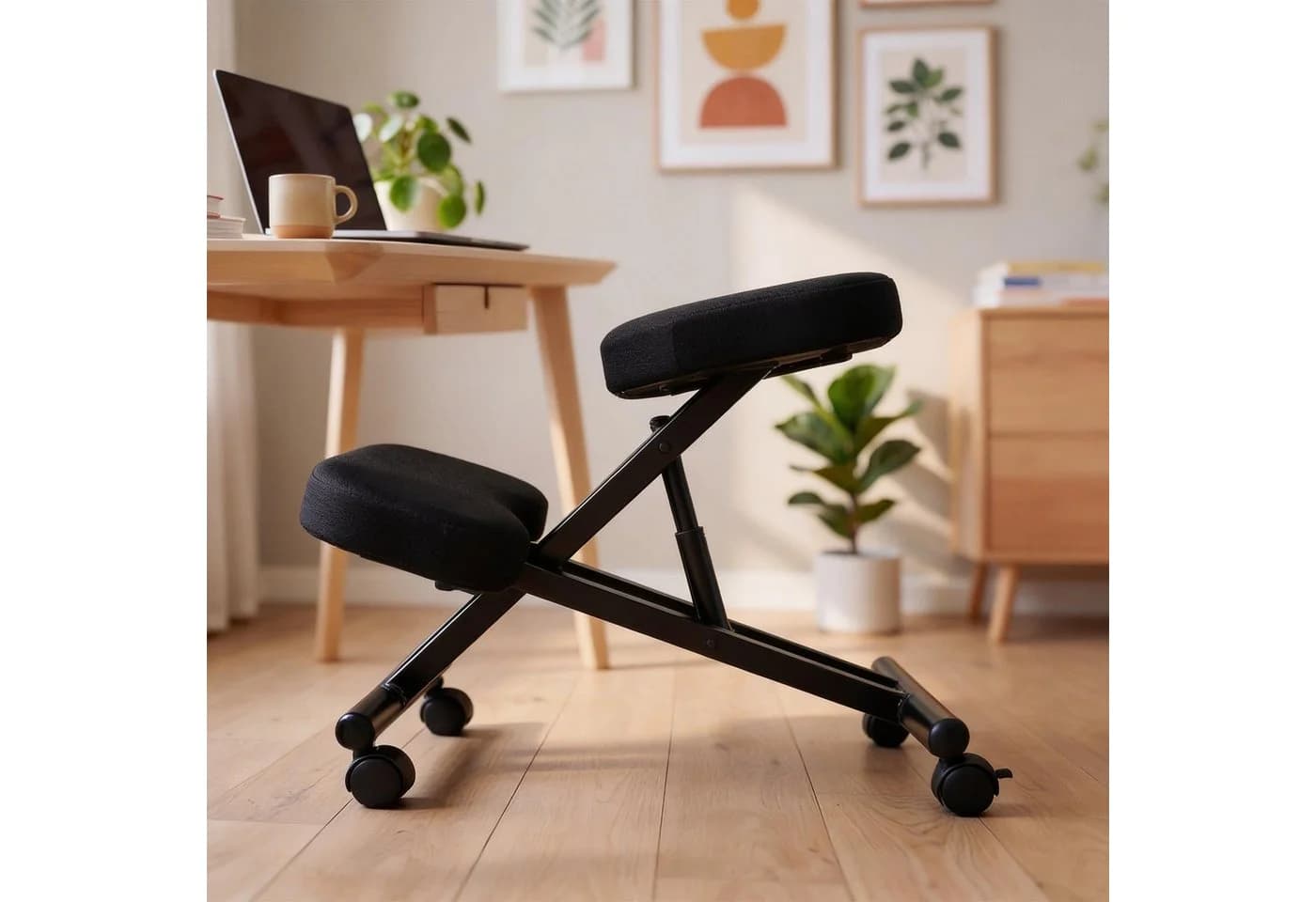 IDIMEX Arbeitshocker ROBERT Kniestuhl Schwarz Stoff Ergonomisch