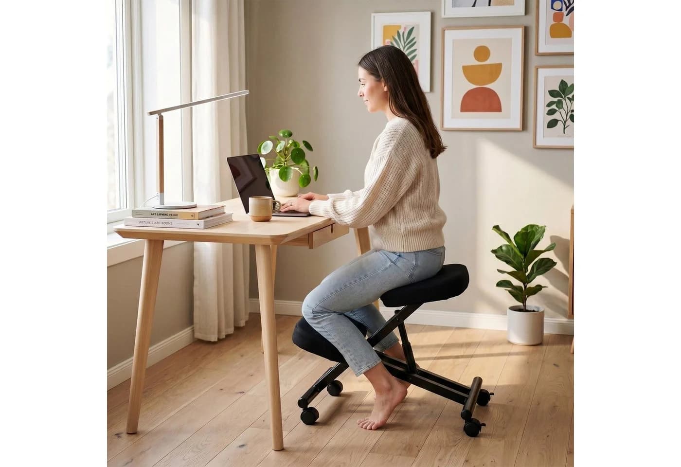 IDIMEX Arbeitshocker ROBERT Kniestuhl Schwarz Stoff Ergonomisch - Bild 2