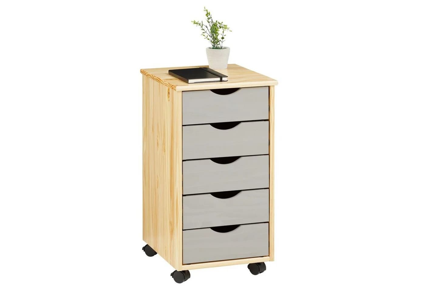IDIMEX Rollcontainer LAGOS Massivholz 5 Schubladen Grau - Bild 2