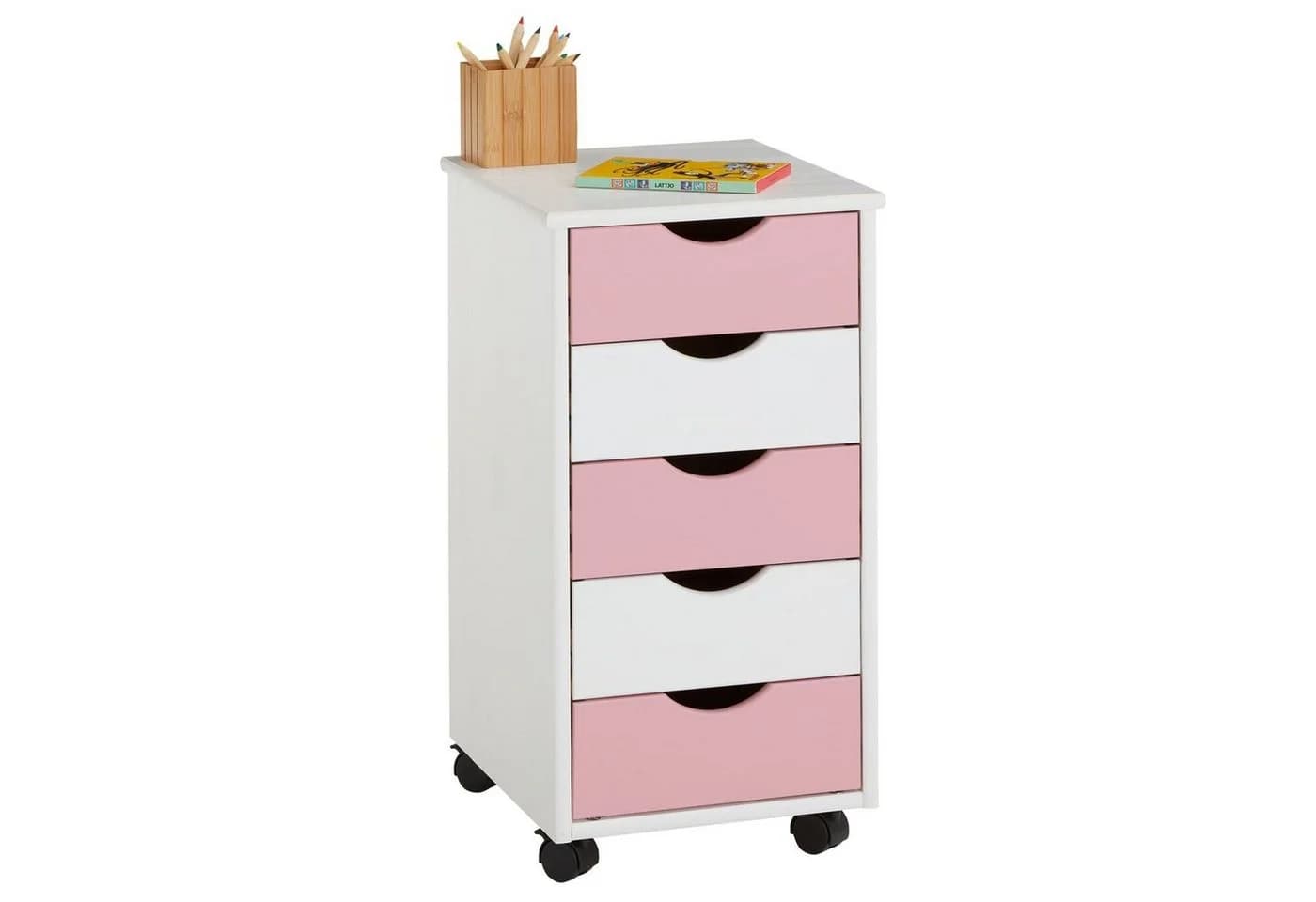 IDIMEX Rollcontainer LAGOS Massivholz 5 Schubladen Weiß/Rosa - Bild 2