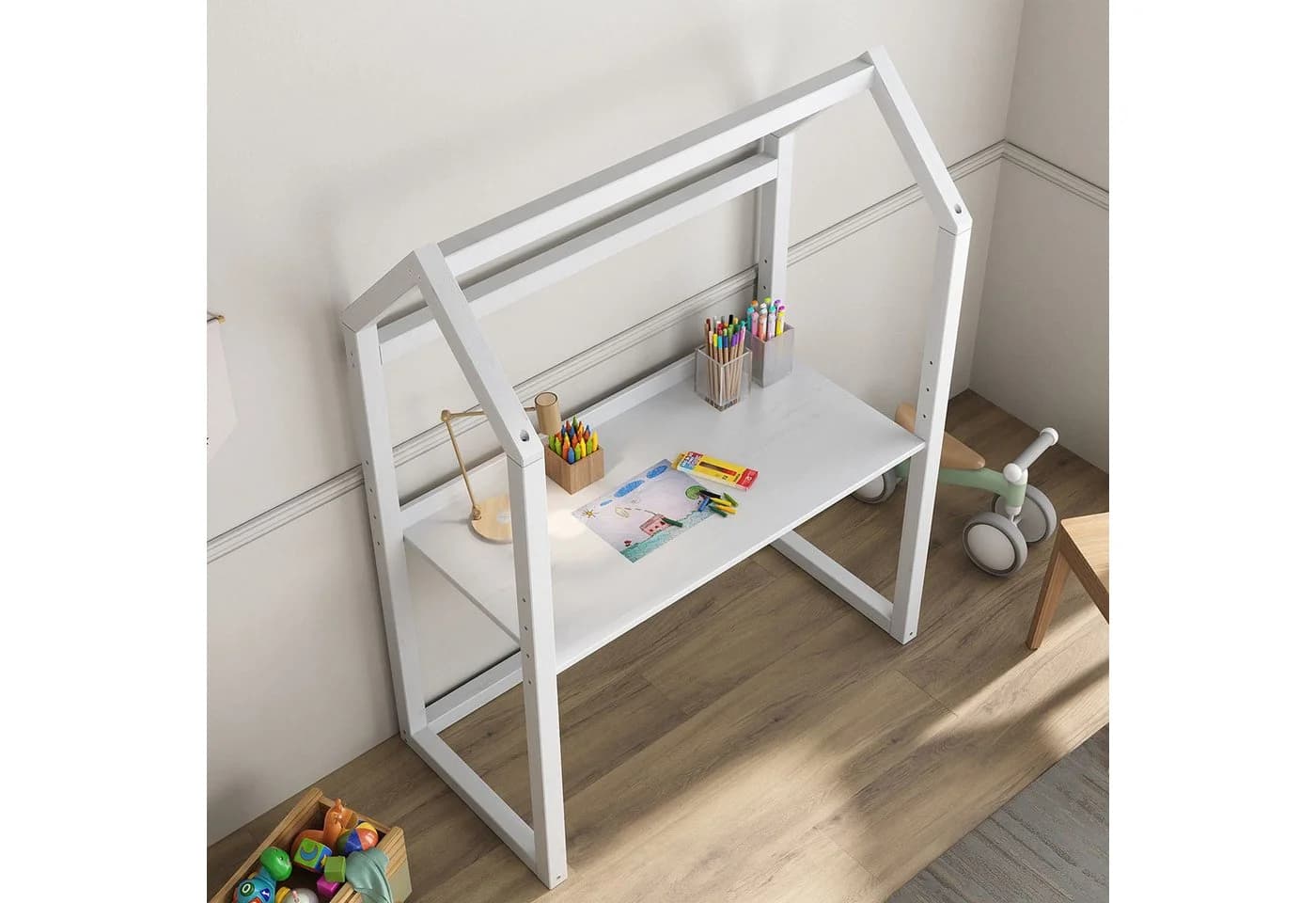 IDIMEX Kinderschreibtisch TINA höhenverstellbar Haus-Design Weiß - Bild 3
