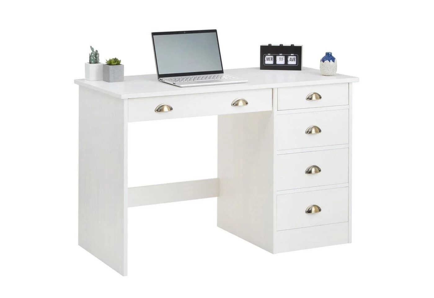 IDIMEX Schreibtisch LANA Weiß Massivholz Landhausstil 5 Schubladen - Bild 2