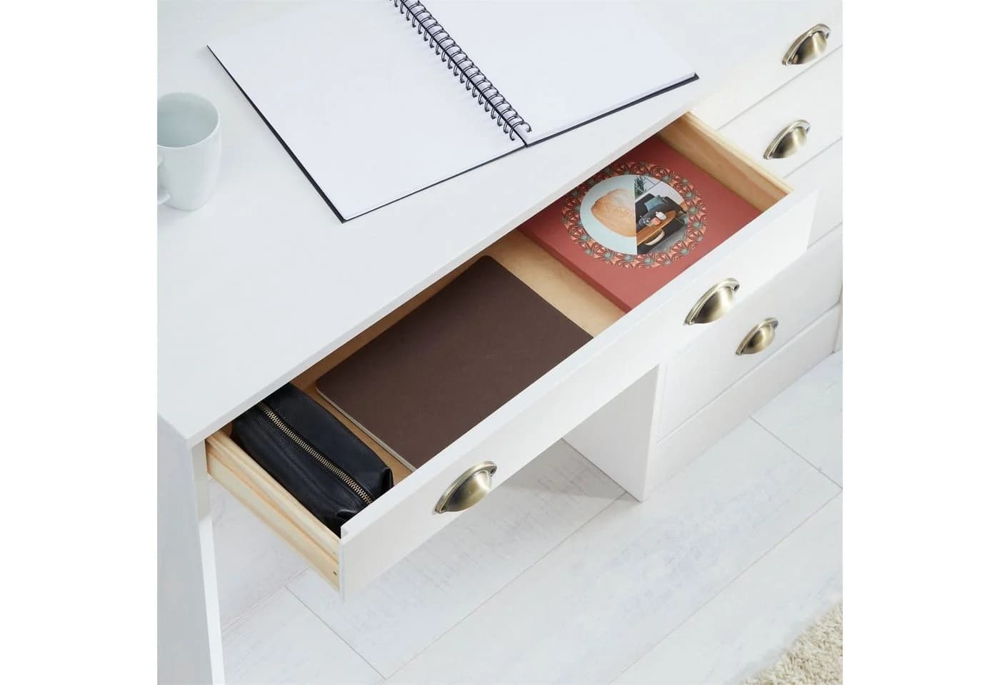IDIMEX Schreibtisch LANA Weiß Massivholz Landhausstil 5 Schubladen - Bild 4