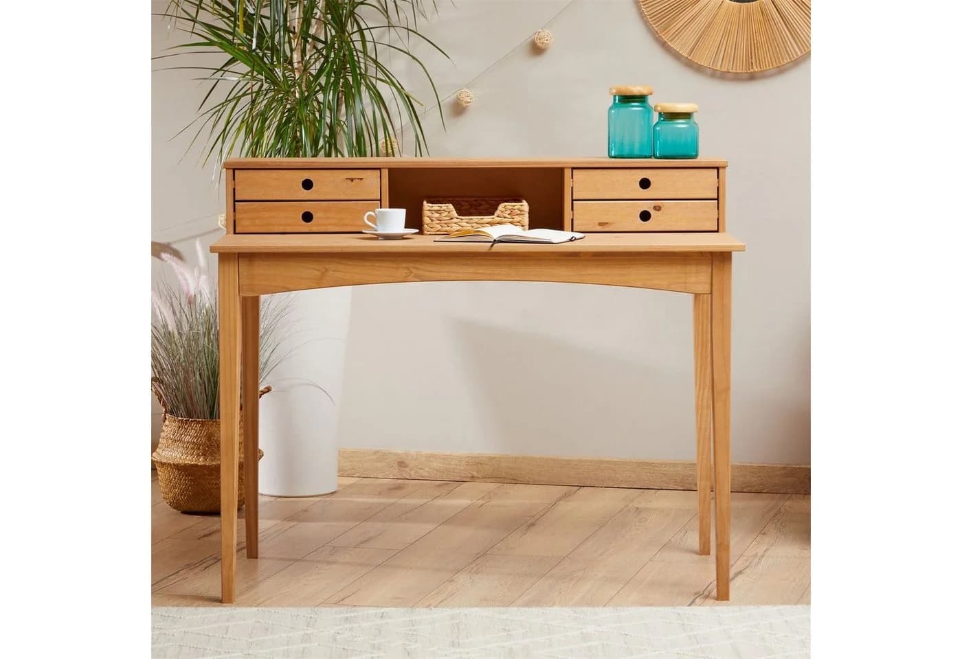 IDIMEX Schreibtisch MILANO Braun Massivholz mit 4 Schubladen - Bild 2