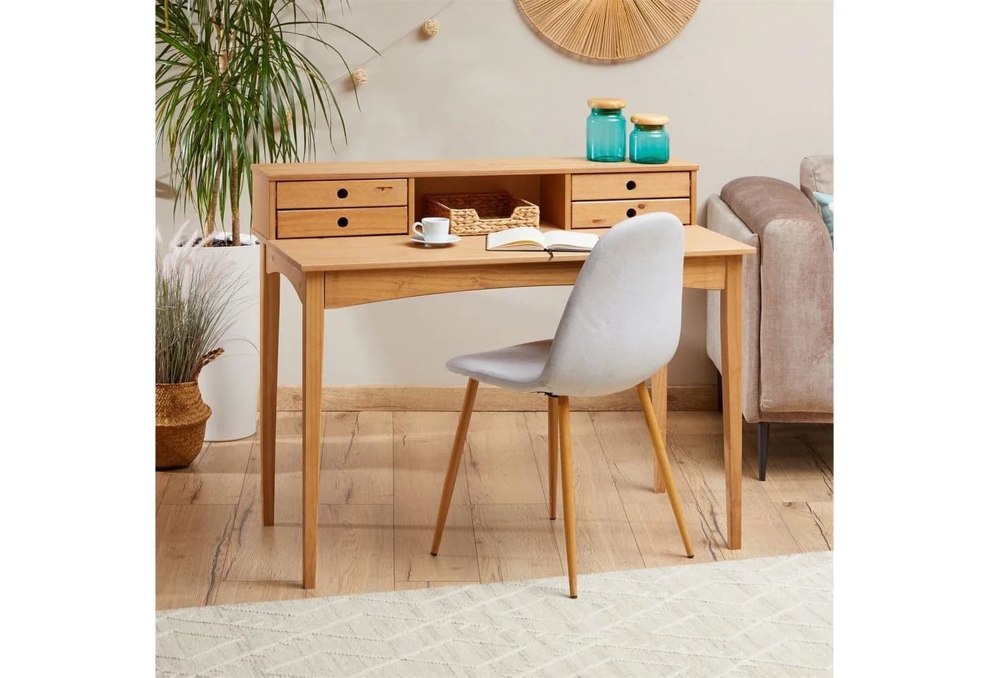 IDIMEX Schreibtisch MILANO Braun Massivholz mit 4 Schubladen - Bild 3