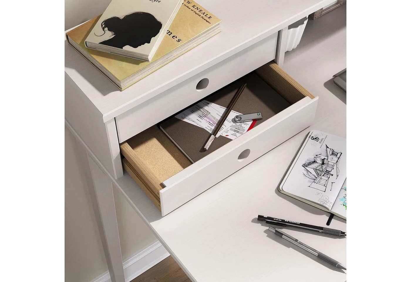 IDIMEX Schreibtisch MILANO Weiß Massivholz 4 Schubladen - Bild 5
