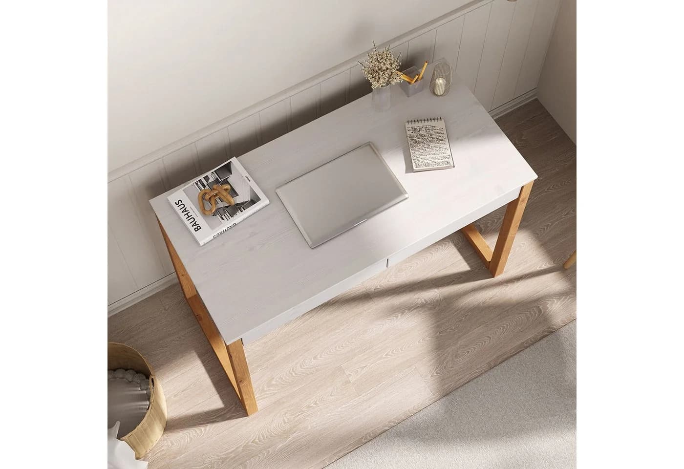 IDIMEX Schreibtisch NOAH Bürotisch 2 Schubladen Massivholz Weiß/Eiche - Bild 3