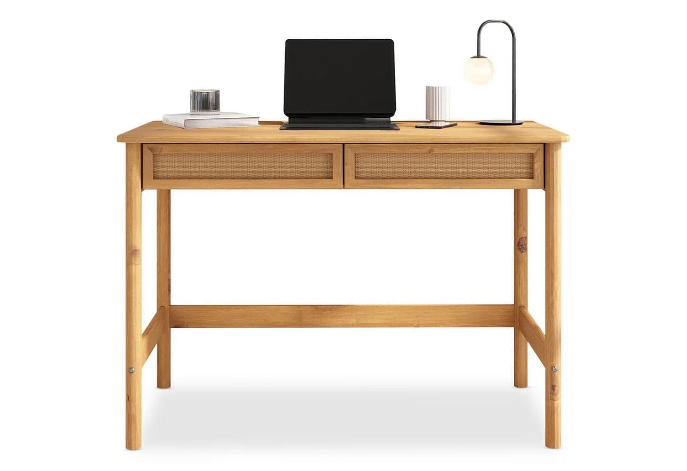 IDIMEX Schreibtisch RODRIGO 110 cm Massivholz 2 Schubladen Rattanoptik - Bild 4