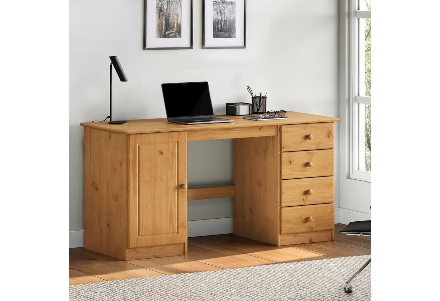 IDIMEX MANAGER Schreibtisch Massivholz Eiche Finish mit 4 Schubladen - Bild 3