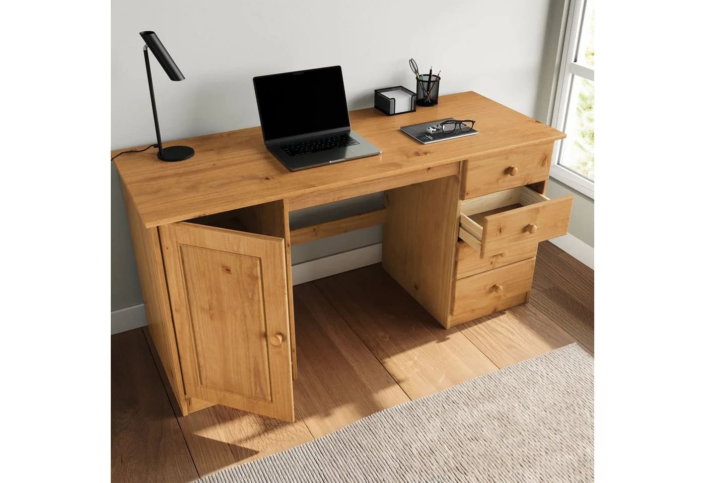 IDIMEX MANAGER Schreibtisch Massivholz Eiche Finish mit 4 Schubladen - Bild 4