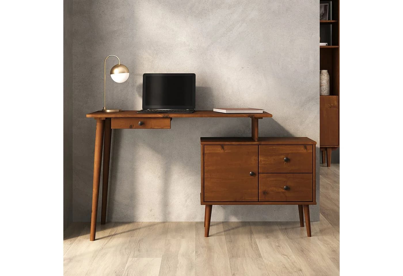 IDIMEX Schreibtisch ANGOLO Massivholz mit Stauraum Kastanie Finish - Bild 2