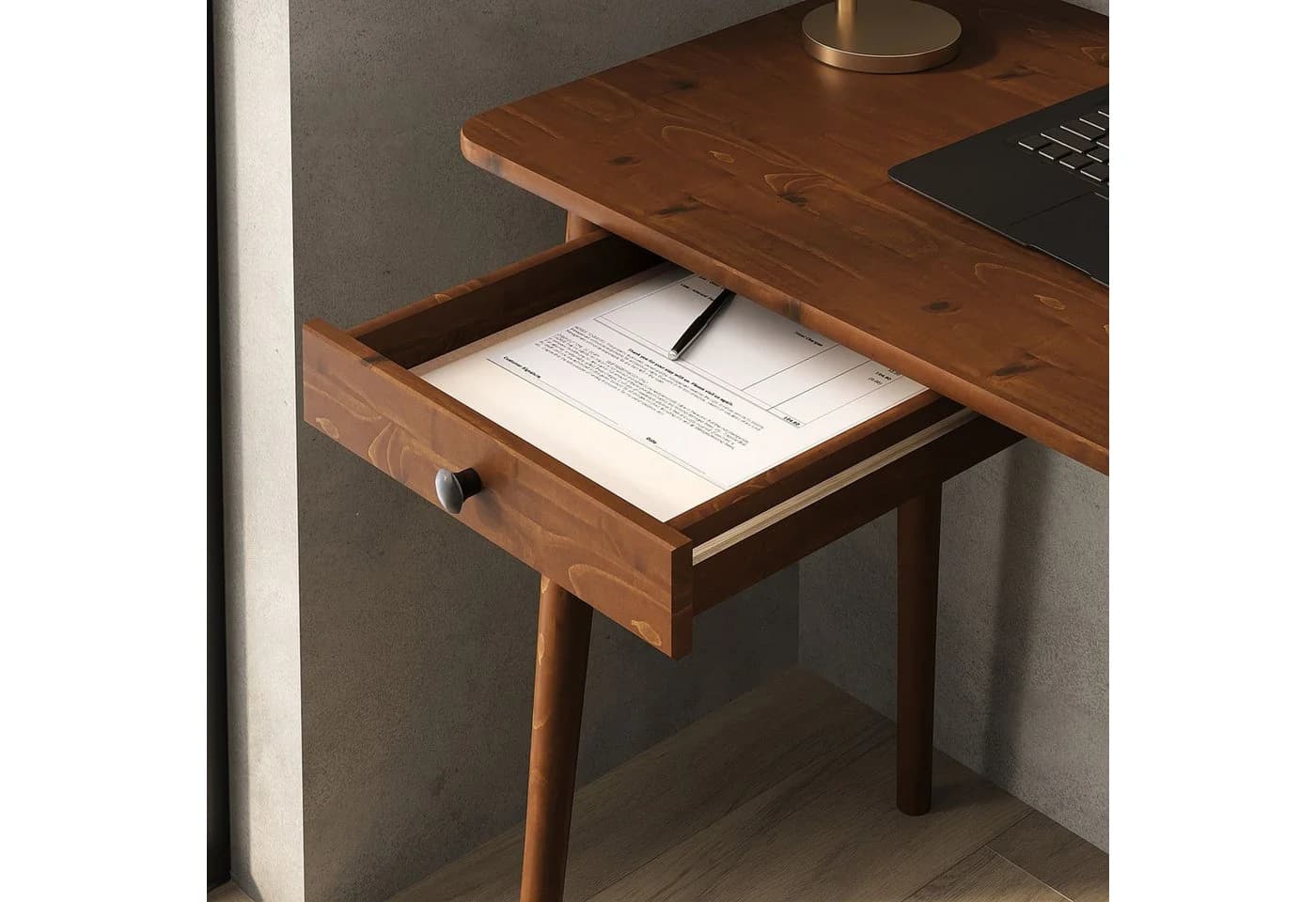 IDIMEX Schreibtisch ANGOLO Massivholz mit Stauraum Kastanie Finish - Bild 3