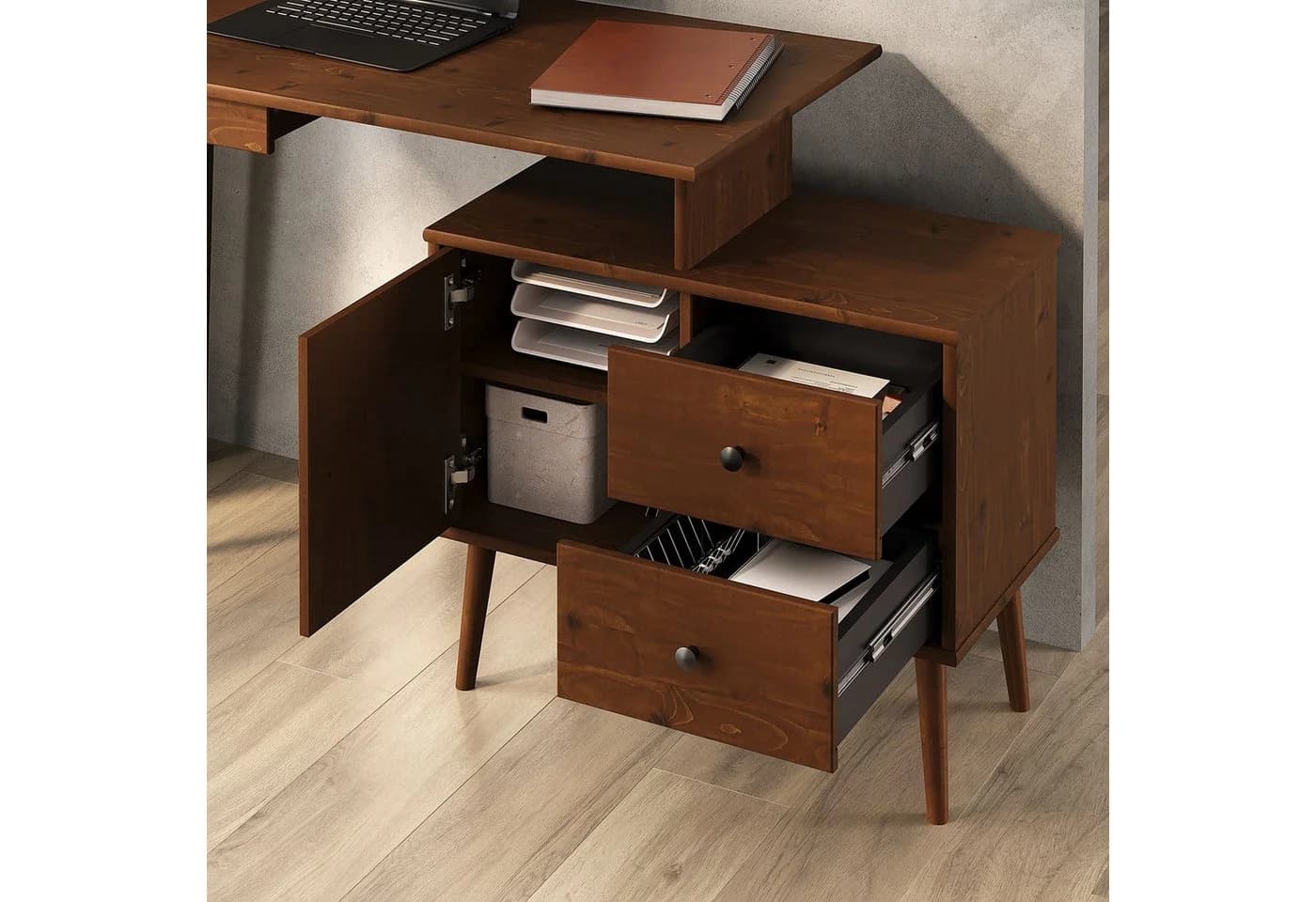 IDIMEX Schreibtisch ANGOLO Massivholz mit Stauraum Kastanie Finish - Bild 4