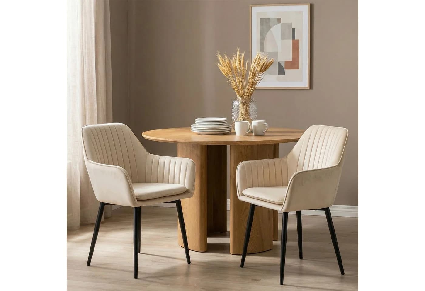 IDIMEX Esszimmerstuhl SIENNA 2er Set Beige Samt mit Armlehnen - Bild 2