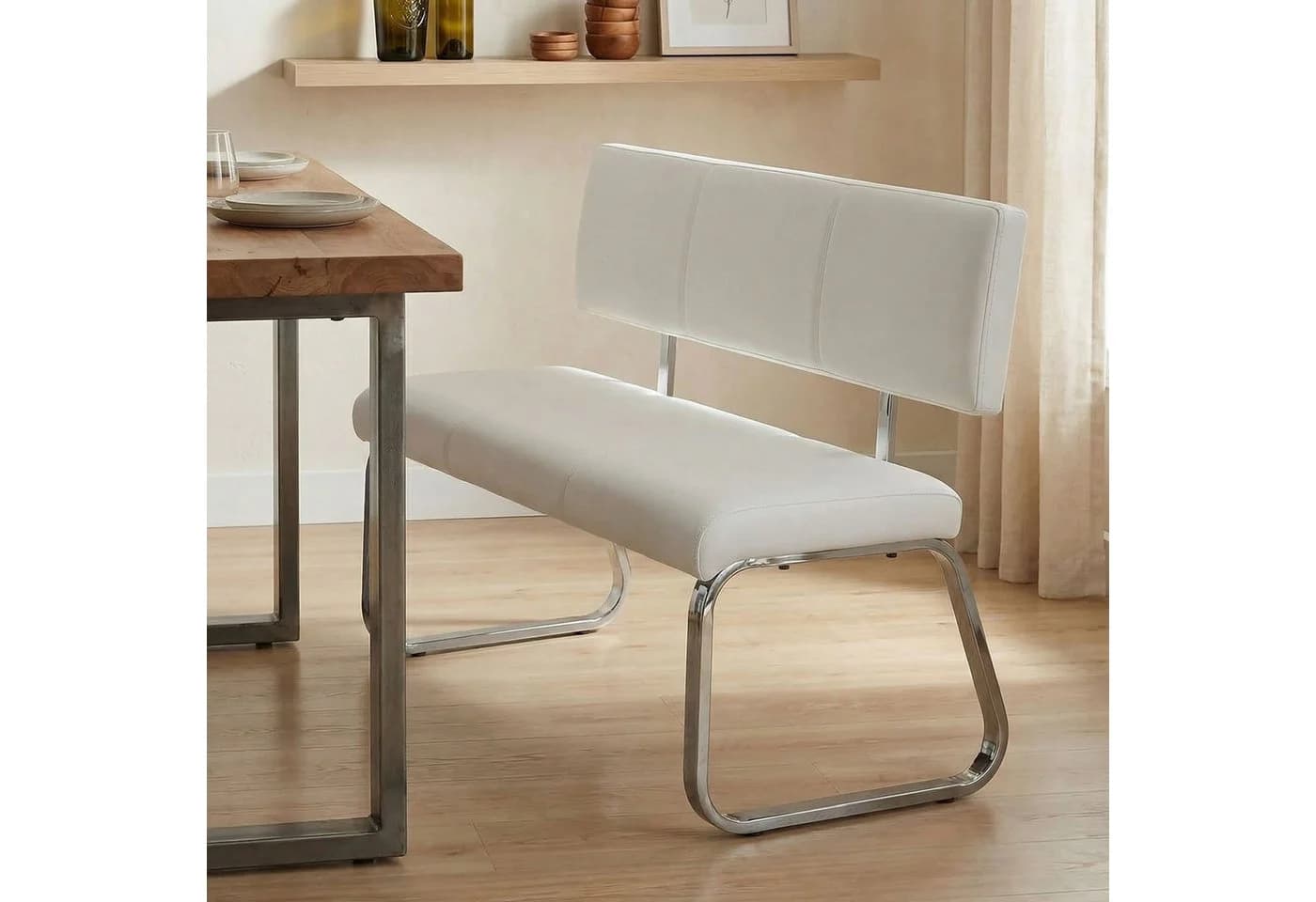 IDIMEX Essbank VILAS mit Rückenlehne, Kunstleder weiß, 3-Sitzer - Bild 2