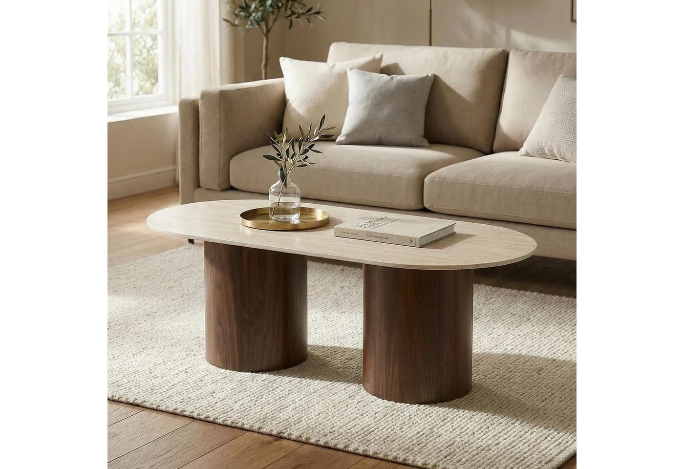 IDIMEX REALM Couchtisch Keramik Travertin Nussbaum Oval - Bild 2
