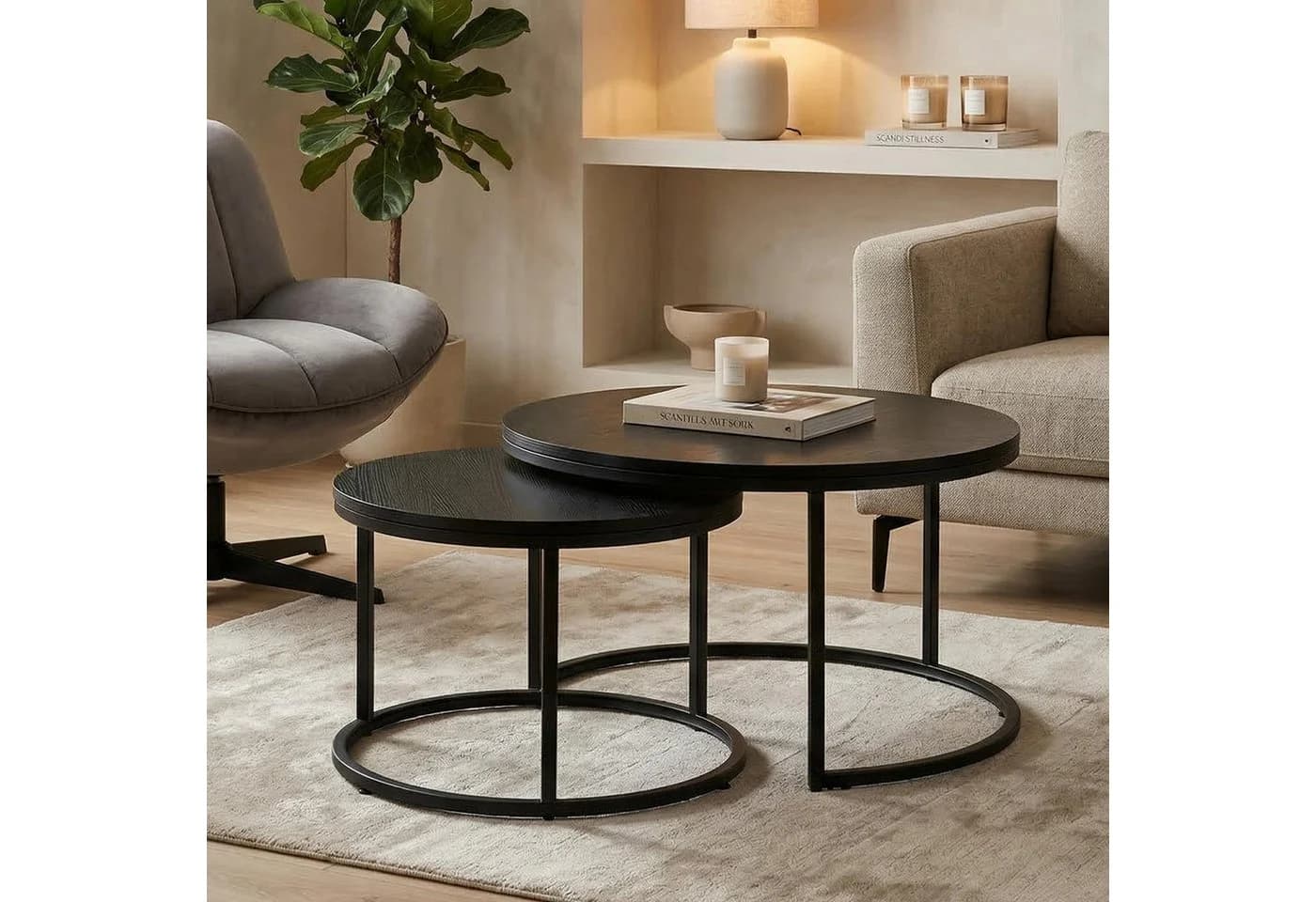 IDIMEX Couchtischset TOURS 2er Set Rund Schwarz Holz-Dekor - Bild 2