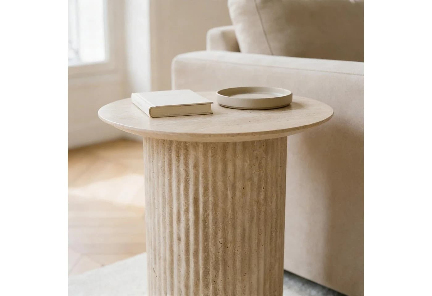 IDIMEX Beistelltisch TEBUR Rund 45cm Travertinoptik Beige