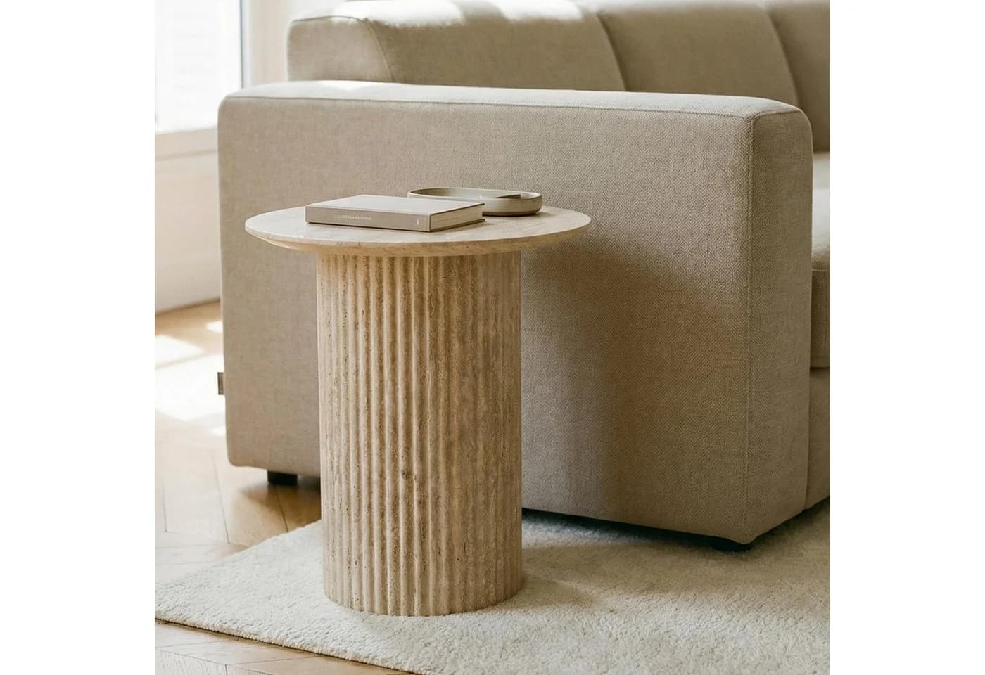 IDIMEX Beistelltisch TEBUR Rund 45cm Travertinoptik Beige - Bild 2