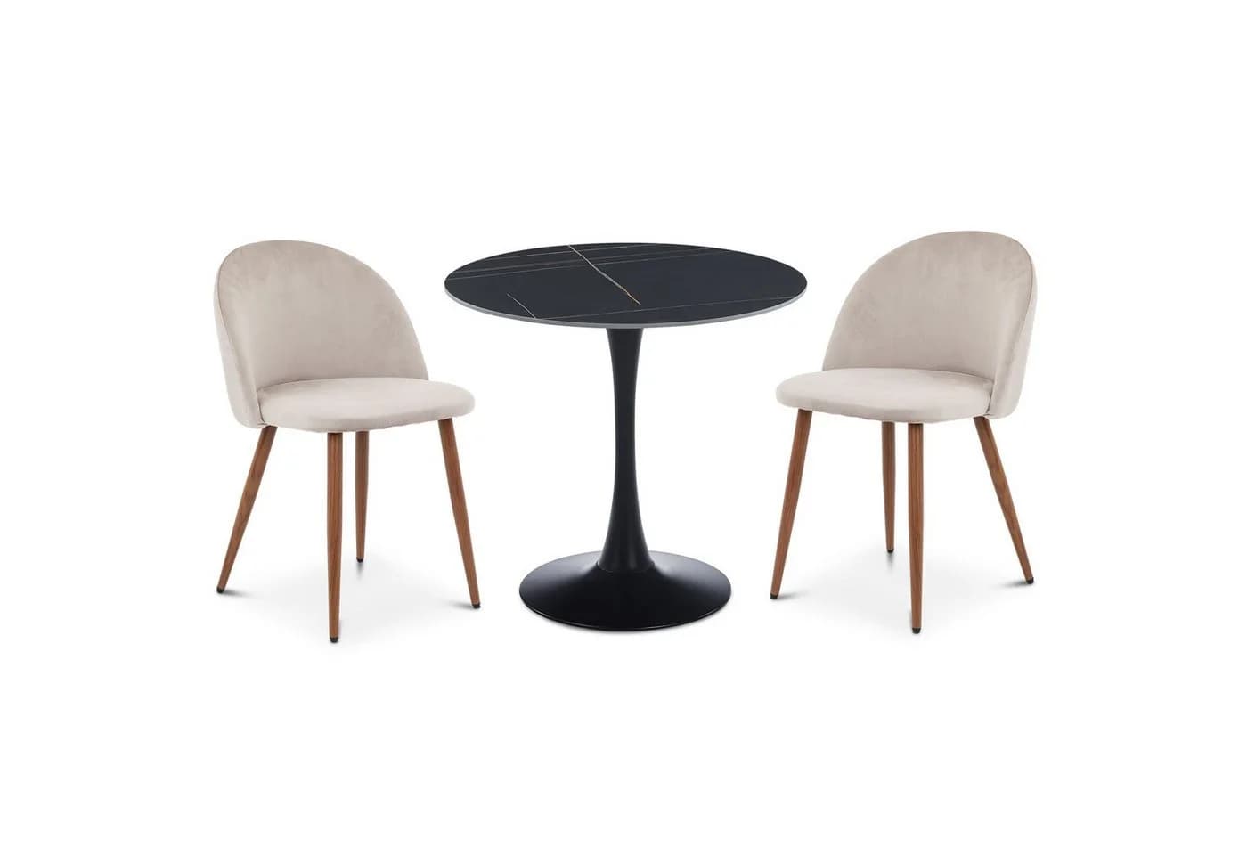 Idimex Essgruppe LOIRE/NAVIA Runder Esstisch Ø 80 cm mit Keramikplatte und 2 Stühlen Schwarz/Grau