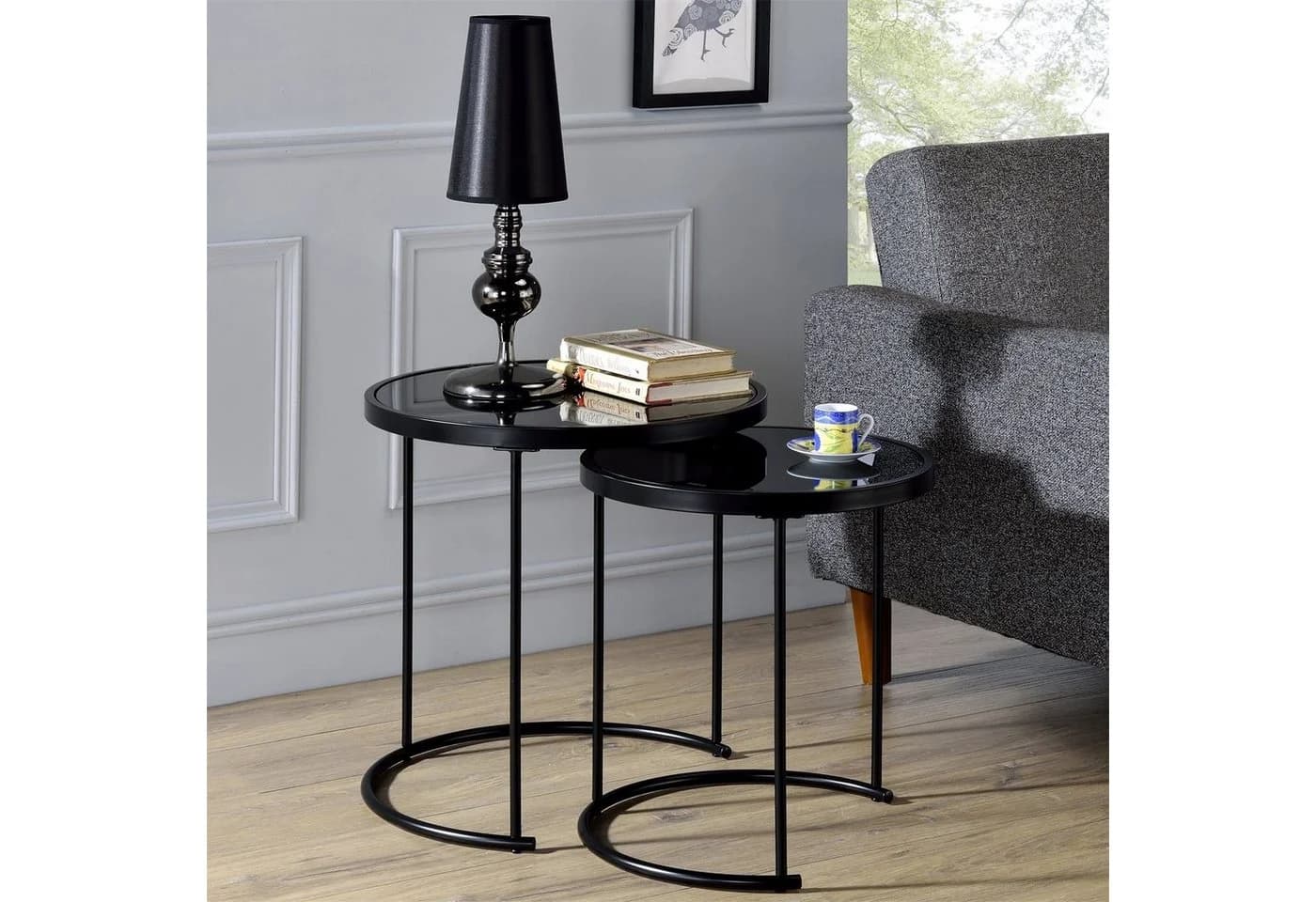IDIMEX Couchtisch LEYRE 2er Set Schwarz Glas - Bild 2