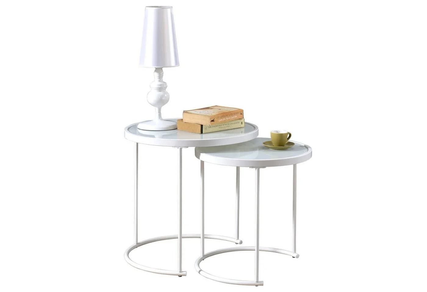 IDIMEX Couchtisch LEYRE 2er Set Weiß Glas Metall