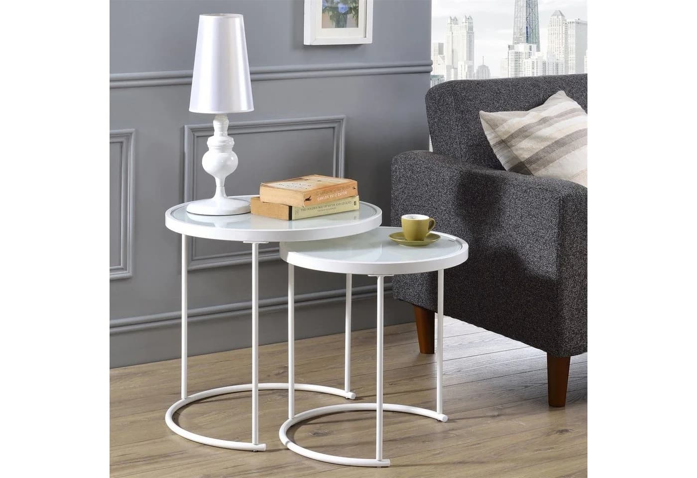 IDIMEX Couchtisch LEYRE 2er Set Weiß Glas Metall - Bild 2