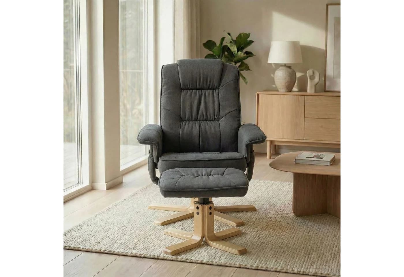IDIMEX Relaxsessel CHARLY mit Hocker neigungsverstellbar anthrazit