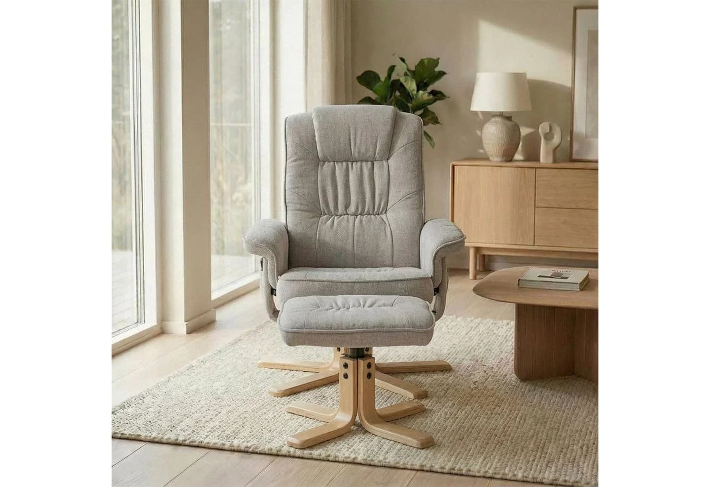 IDIMEX Relaxsessel CHARLY grau mit Hocker neigungsverstellbar