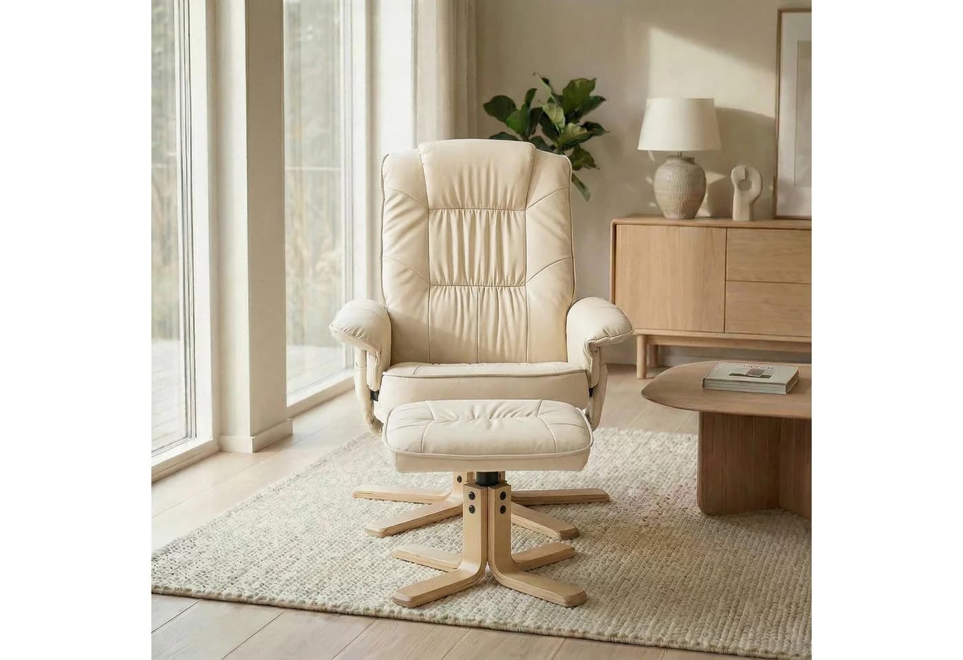 IDIMEX Relaxsessel CHARLY Beige mit Hocker neigungsverstellbar