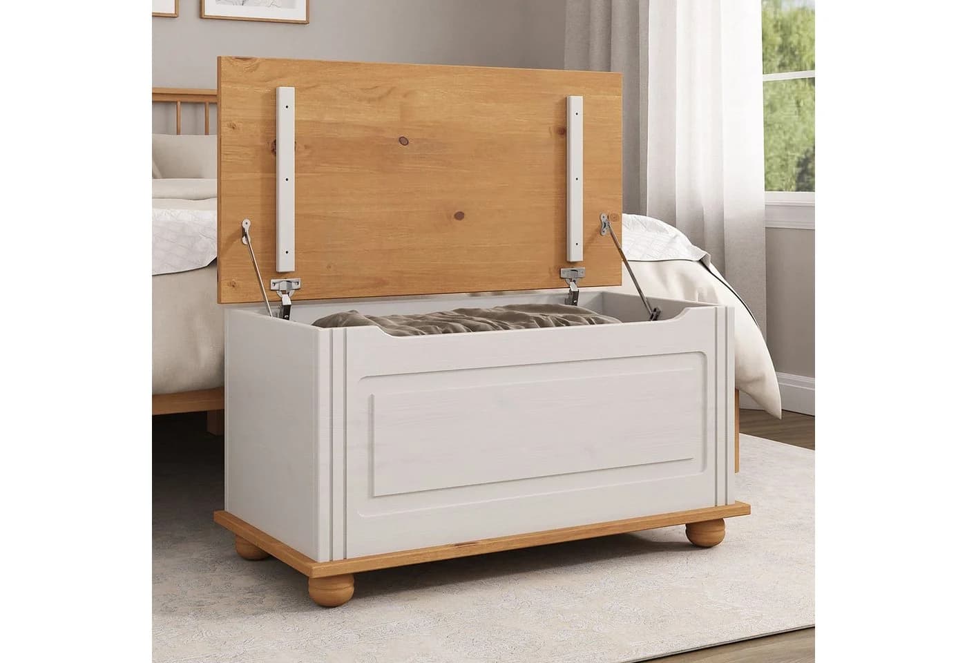 IDIMEX Sitztruhe BRISTOL Truhenbank Weiß/Braun Massivholz Landhausstil - Bild 3