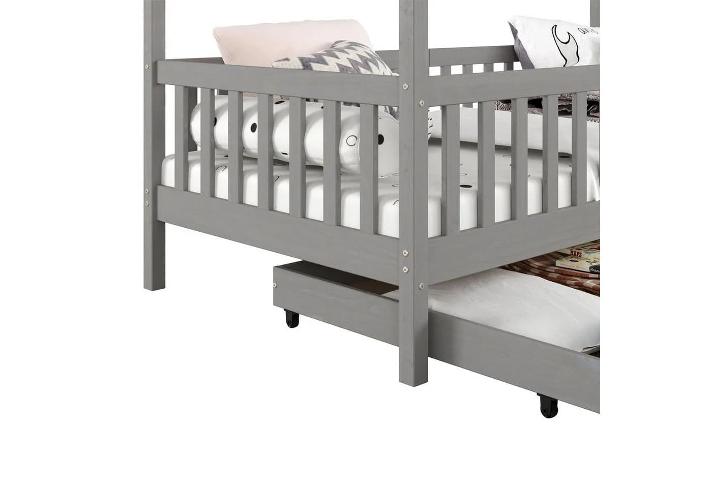 IDIMEX Kinderbett ELEA Hausbett Grau Massivholz Schubladen - Bild 5