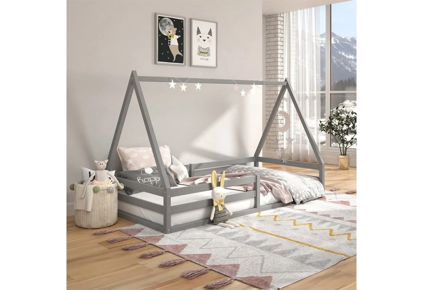 IDIMEX Kinderbett SILA Hausbett Tipi Grau Massivholz - Bild 2