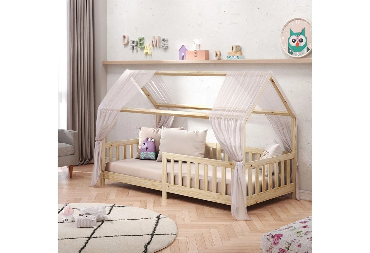 IDIMEX Kinderbett NINA Hausbett Montessori Kiefer Natur Tipi - Bild 2