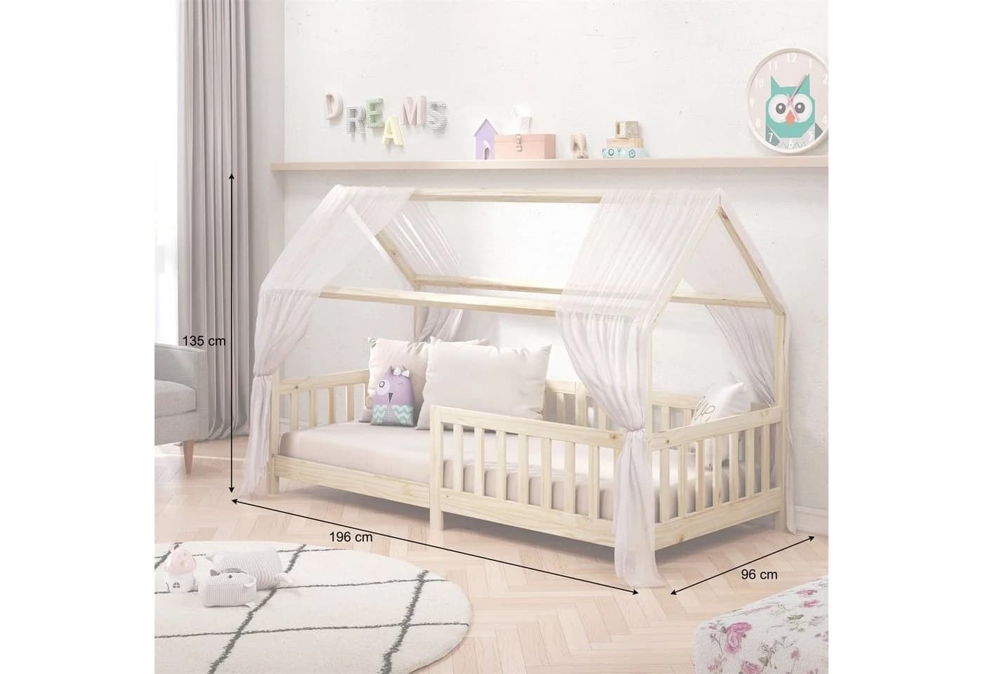 IDIMEX Kinderbett NINA Hausbett Montessori Kiefer Natur Tipi - Bild 3