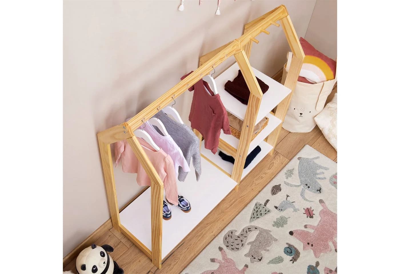 IDIMEX Kinderkleiderschrank SALLY Garderobe Haus Design 4 Ablagen Weiß/Natur - Bild 3