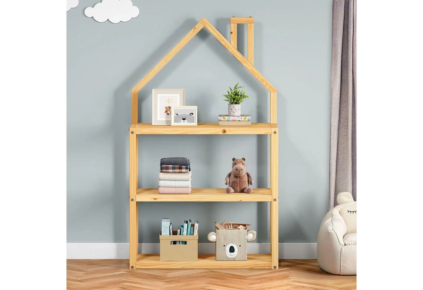 IDIMEX Kinderregal LENISE Hausform Natur Massivholz Kiefer